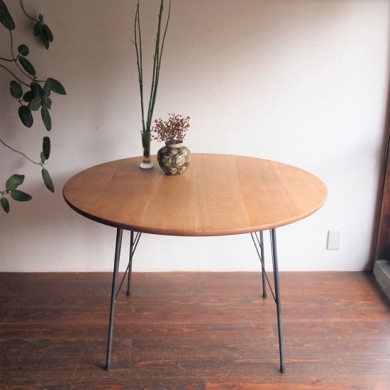 ダイニングテーブル（楢/鉄脚/丸） - 古家具・古道具 アンティーク家具