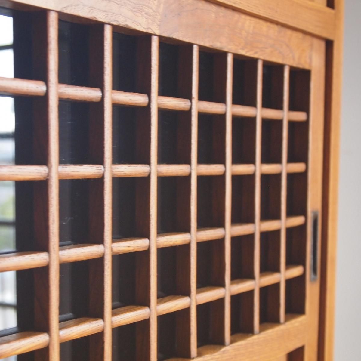 木棚　食器棚　収納棚　古家具　古道具　アンティーク 古いガラス棚 食器棚 収納棚 木製 昭和初期 収納 古道具