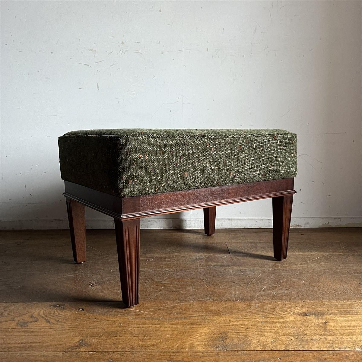 オットマン/チーク/イギリス/シェニール織/オリーブ - 古家具