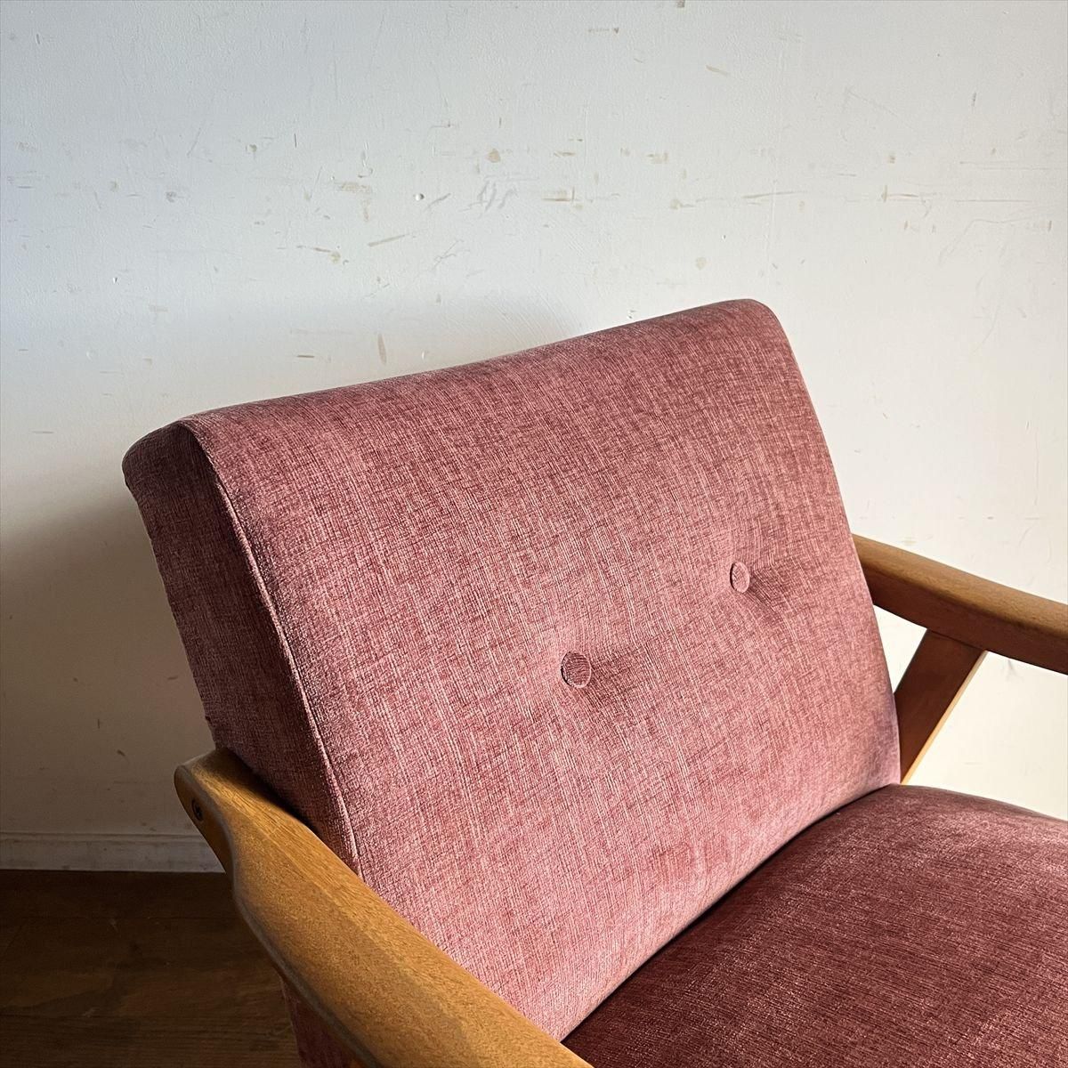 カリモク×ウィリアム・モリス　1人掛けソファ 1人掛けソファ/ウィリアム・モリス/ピンク - 古家具・古道具