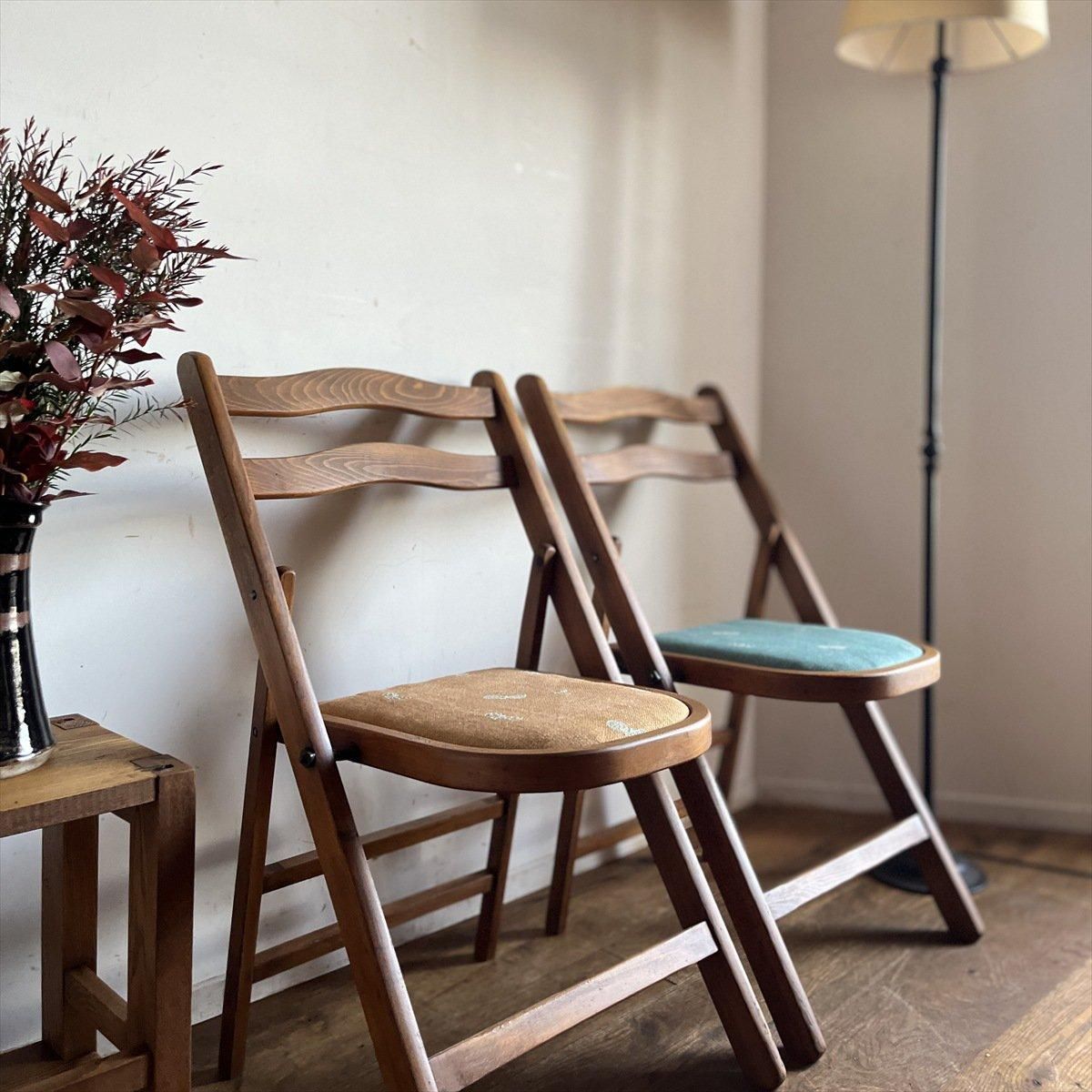 折り畳み椅子 ミナペルホネン　アンティーク 家具 ヴィンテージ 折りたたみ椅子/ブナ/mina perhonen/choucho/オレンジ - 古家具