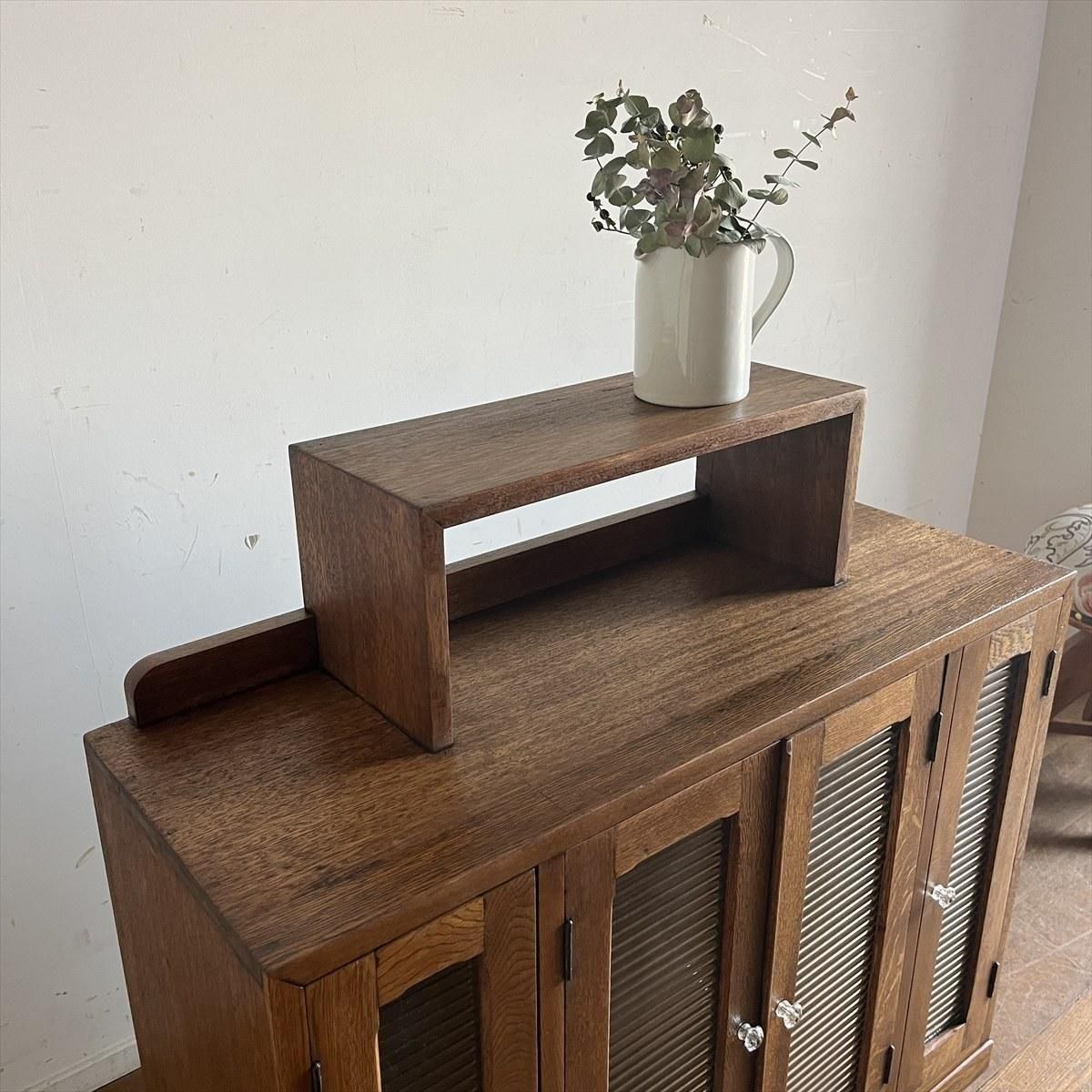 古道具　木製キャビネット モールガラス　ジャンク品 キャビネット/モールガラス - 古家具・古道具 アンティーク家具