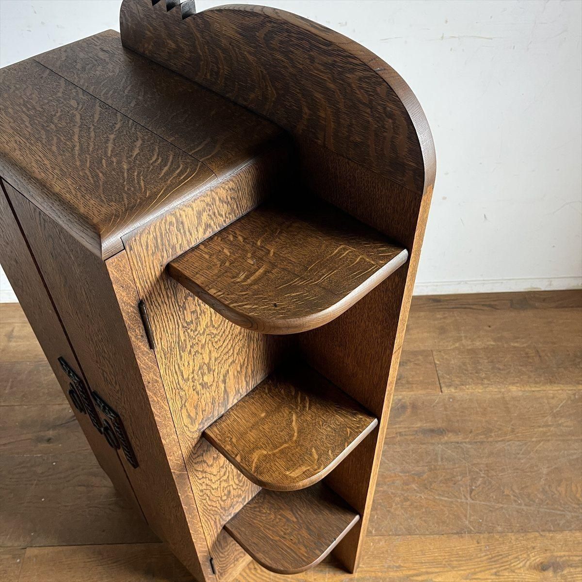 木製無垢キャビネット　飾棚　ナラ材　国産ビンテージ　古道具　アンティーク 木製無垢キャビネット 飾棚 ナラ材 国産ビンテージ 古道具