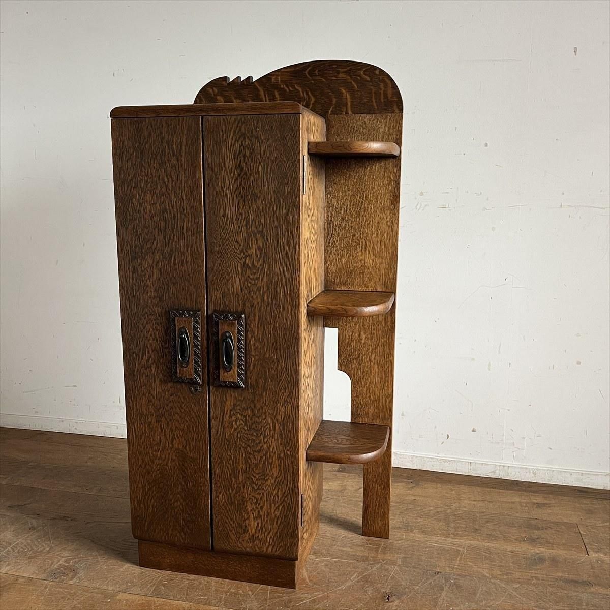 木製無垢キャビネット　飾棚　ナラ材　国産ビンテージ　古道具　アンティーク 楽天市場】アンティーク キャビネット アールヌーヴォー 飾り棚