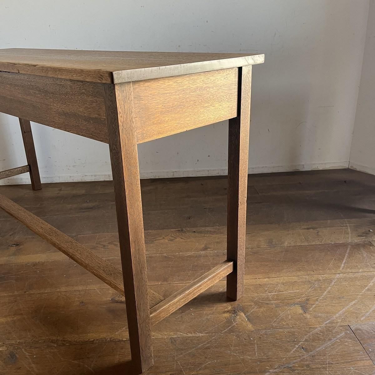 ラワン材 4杯抽斗付き長机　カウンター テーブル デスク 引き出し 古家具 ラワン材 4杯抽斗付き長机 カウンター テーブル デスク 引き出し