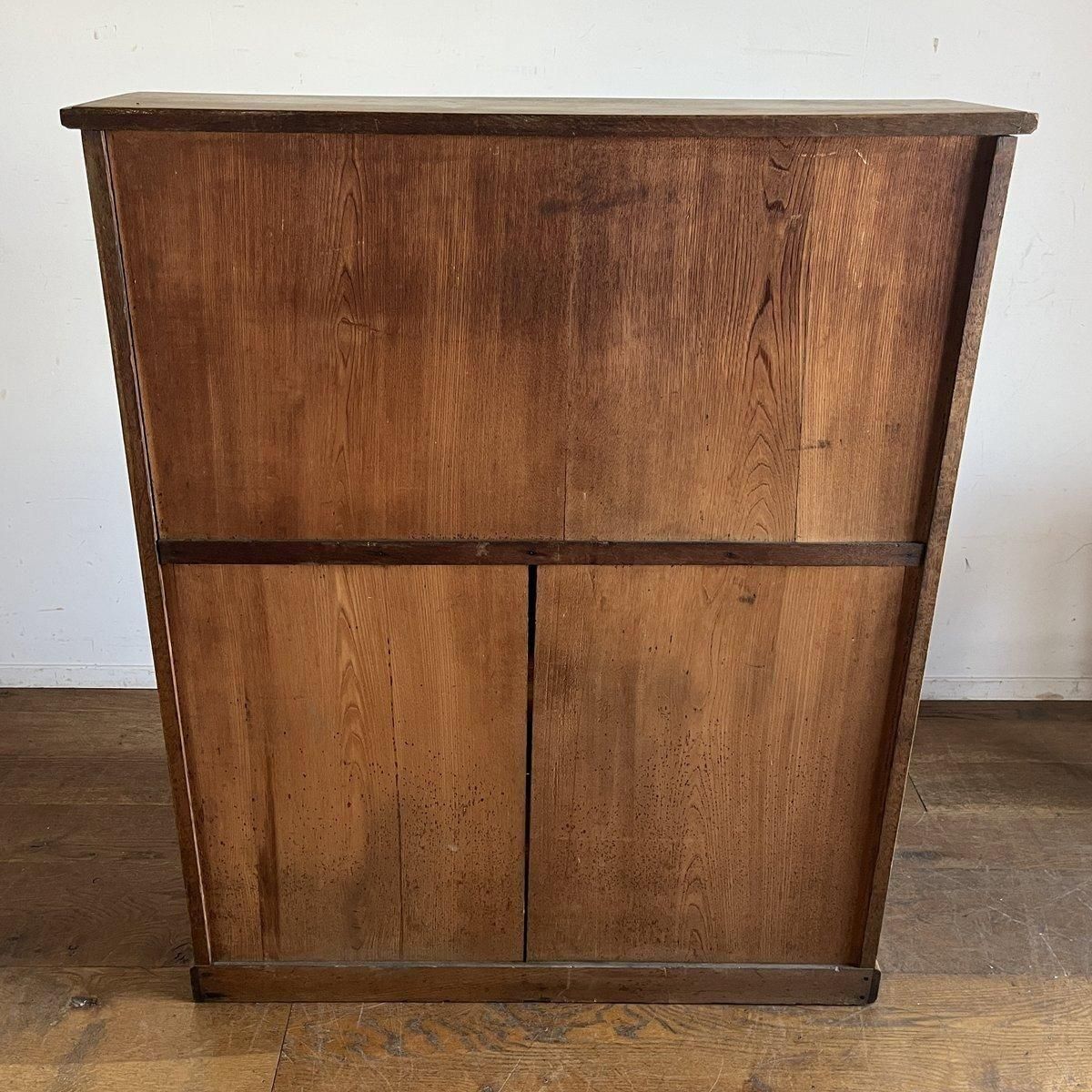 古い楢材のキャビネット ゆらゆらガラスのナラのキャビネット - 古家具・古道具