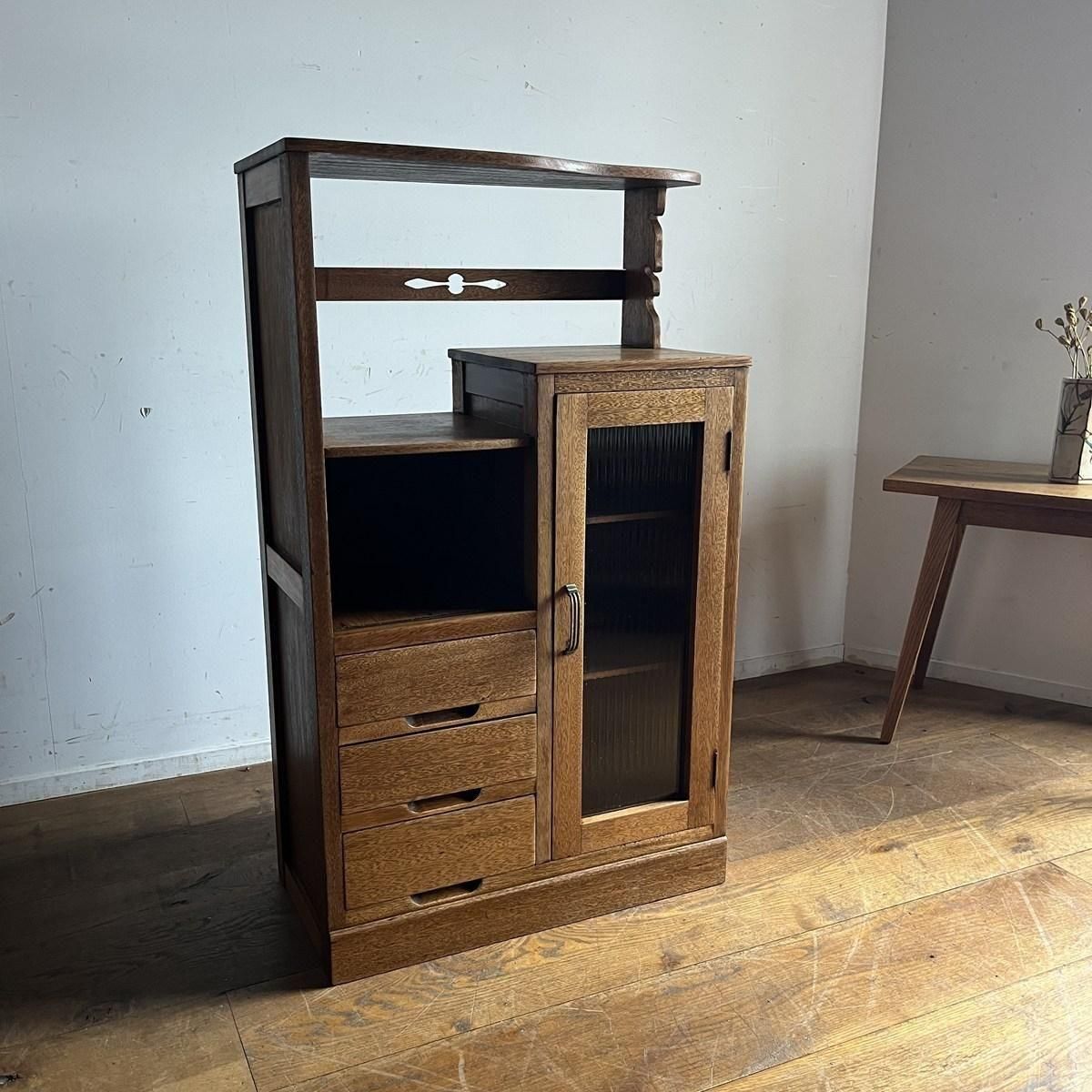 レトロ　アンティーク　古道具　古家具　木製　本棚　収納棚　キャビネット　昭和 古家具 レトロモダンな木製ガラスキャビネット(飾り棚/本棚