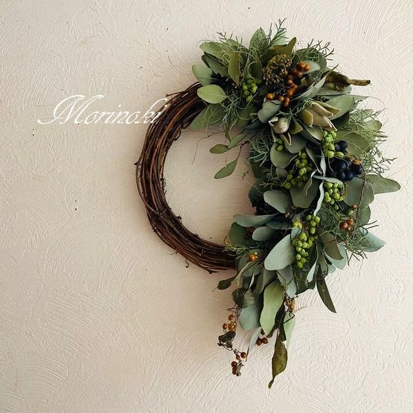 ユーカリのハーフリース ナチュラルインテリア ユーカリのハーフリース ナチュラル シック 造花 おしゃれ