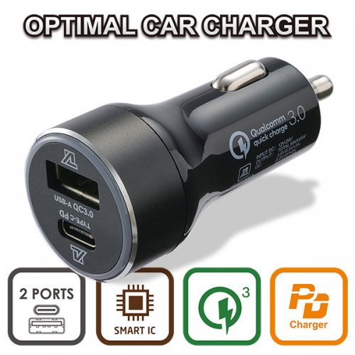 OPTIMAL CAR CHARGER PDQC (USB-C & USB-A) MAX45W 