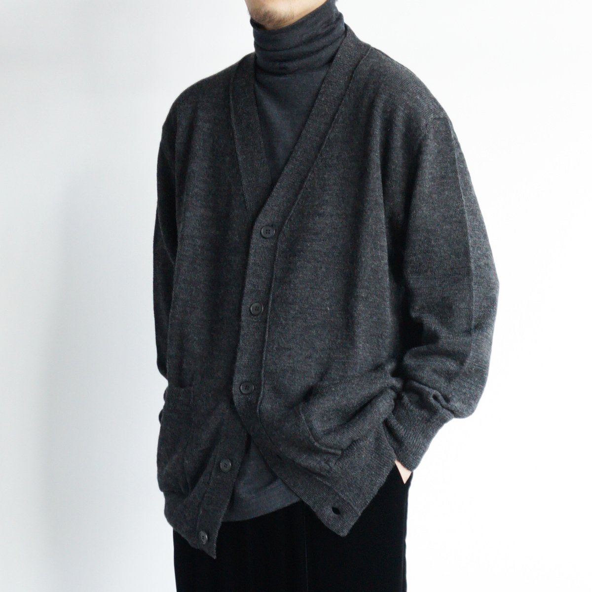 WIRROW 21AW BULKY YARN KNIT CARDIGAN 2 黒-