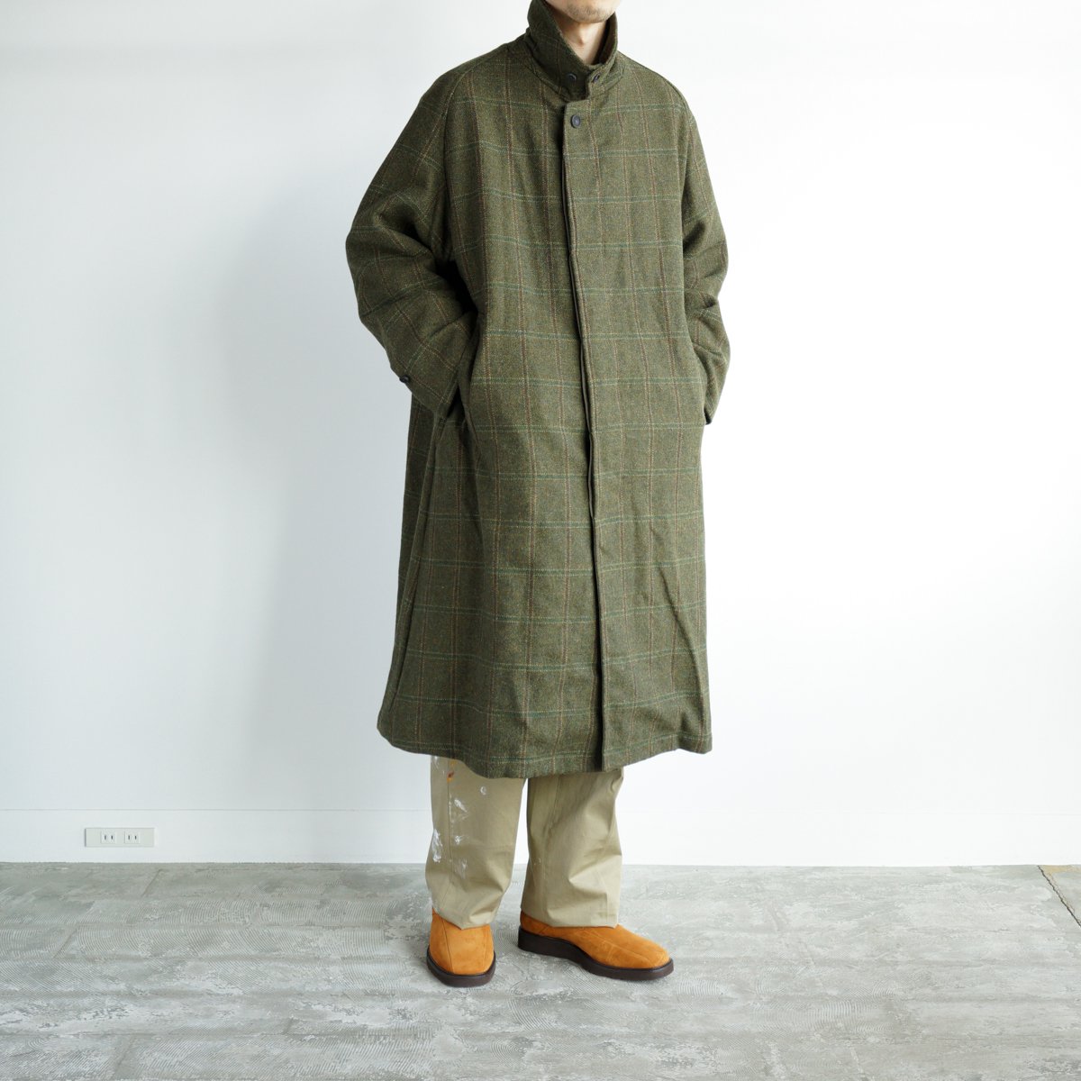 【A.PRESSE】Tweed Balmacaan Coat サイズ2カラーグリーン