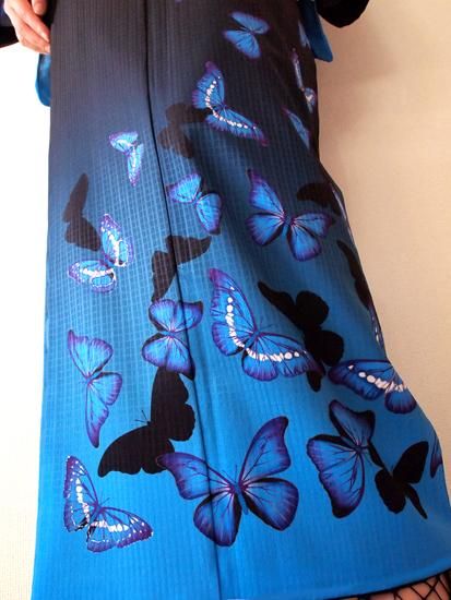 【期間限定値下げ】iroca 半幅帯「morpho white」 ポリエステル着物 振袖 「morpho midnight」 ※受注商品