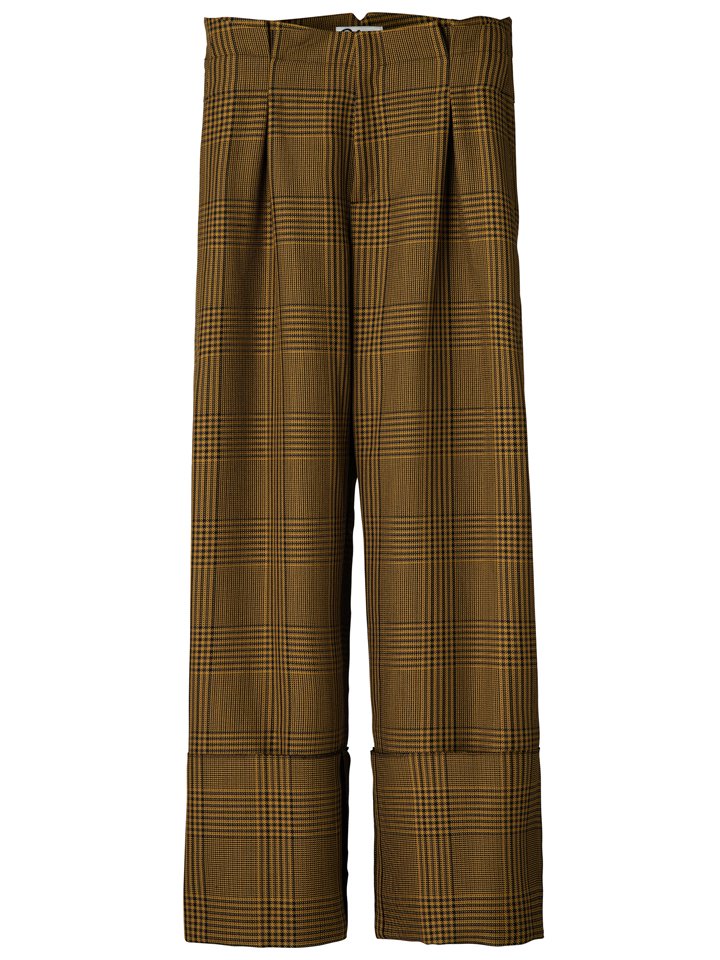 Cabana (カバナ) LONG TUCK PANTS ウールグレンチェック インプリーツ ワイドパンツ GLEN CHECK MUSTARD  PT01-E