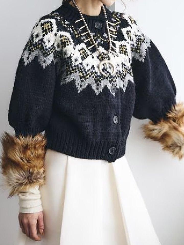 BRILL (ブリル) レディース ジャガードハンドニットカーディガン