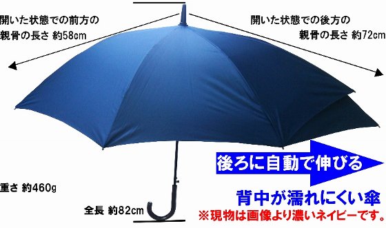 背中が濡れにくい傘 大きな通学用カサ リュックも濡れない 70cm以上