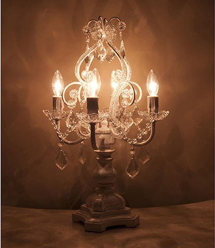 シャンデリア型テーブルランプ ケウェウス アンティーク調4灯ガラス 