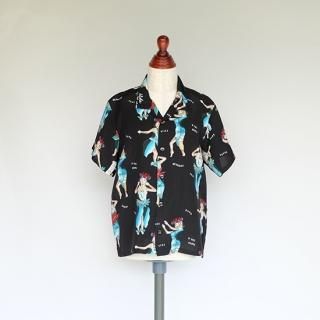 Aloha Blossom " Hula Girl " Kids Aloha Shirts /  Black