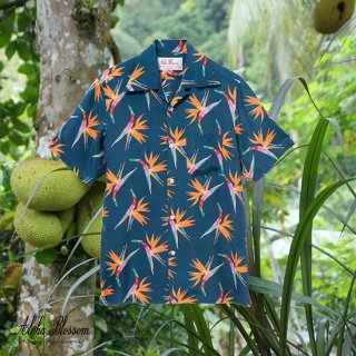 Aloha Blossom " Birds Of Paradise " Aloha Shirts /  Navy