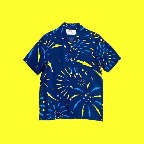 Aloha Blossom " Hanabi " Aloha Shirts /  Navy
