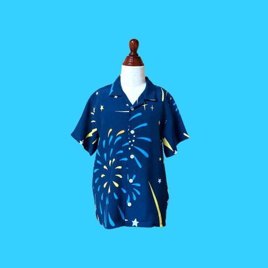Aloha Blossom " Hanabi " Kids Aloha Shirts /  Navy