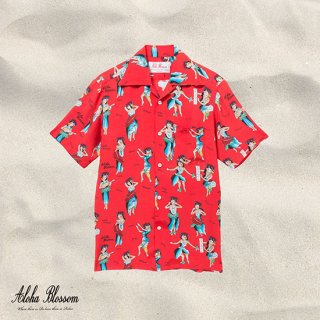 Aloha Blossom " Hula Girl " Aloha Shirts /  Red
