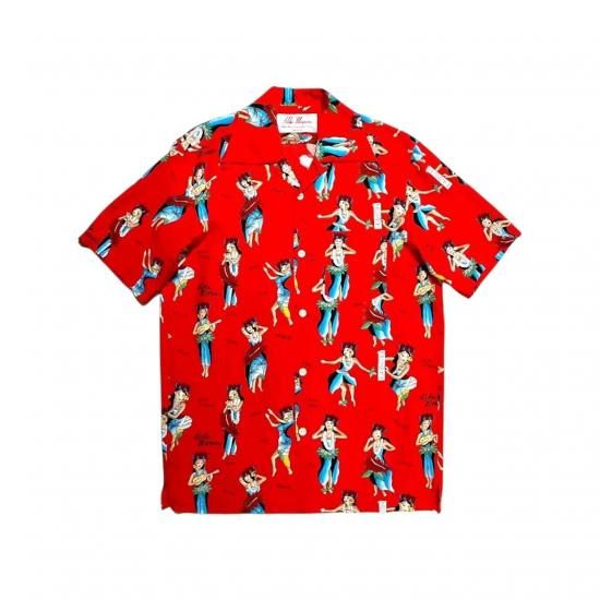 Aloha Blossom " Hula Girl " Aloha Shirts /  Red