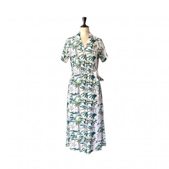 Aloha Blossom " Palm Tree " Shirt Dress / white