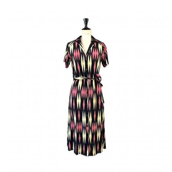 Aloha Blossom " Minsa Argyle " Shirt Dress / Black Pink