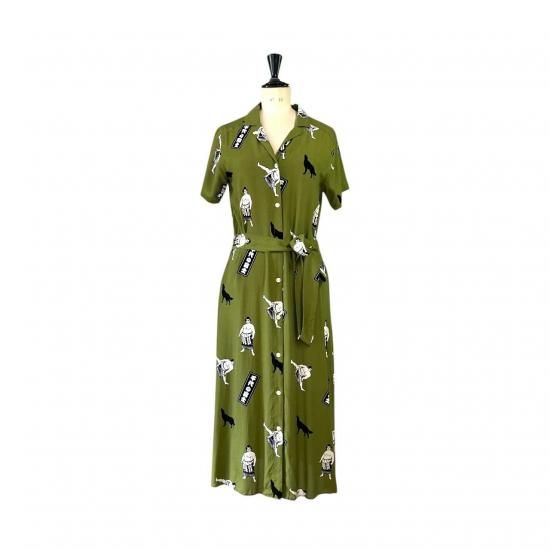 Aloha Blossom " Chiyonofuji " Shirts Dress / Khaki