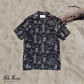 Aloha Blossom " Hawaiian " Aloha Shirts / Black White