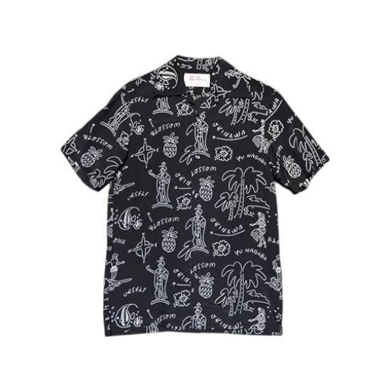 Aloha Blossom " Hawaiian " Aloha Shirts / Black White