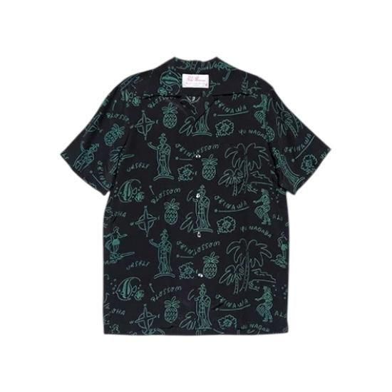 Aloha Blossom " Hawaiian " Aloha Shirts / Black Green