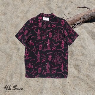 Aloha Blossom " Hawaiian " Aloha Shirts / Black Pink (10th Anniversary Limited Item)