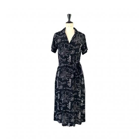 Aloha Blossom " Hawaiian " Shirts Dress / Black White