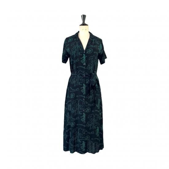 Aloha Blossom " Hawaiian " Shirts Dress / Black Green