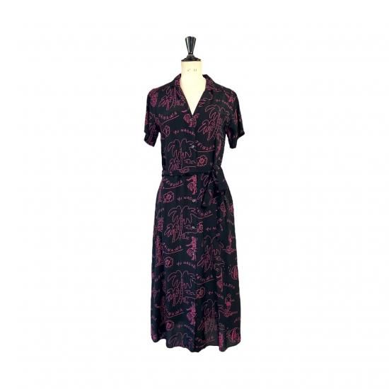 Aloha Blossom " Hawaiian " Shirts Dress / Black Pink 