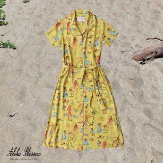 Aloha Blossom " Ryukyu Souvenir" Shirts Dress / Lemon 