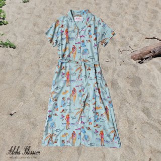 Aloha Blossom " Ryukyu Souvenir" Shirts Dress / Mint (10th Anniversary Limited Item)