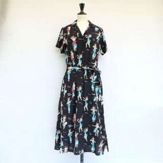 Aloha Blossom " Hula Girl " Shirt Dress Black