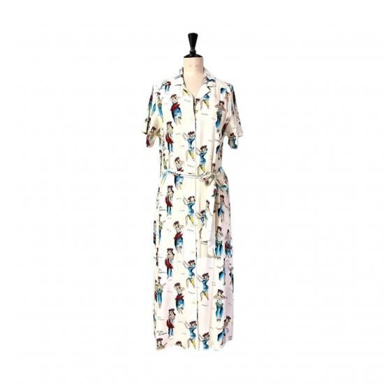 Aloha Blossom " Hula Girl " Shirt Dress Natural White