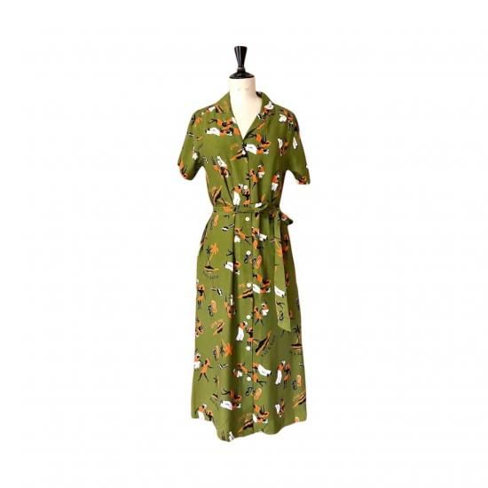 Aloha Blossom " King & Queen " Shirt Dress Kahki