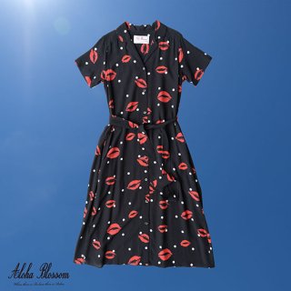 Aloha Blossom " Kiss " Shirt Dress Black