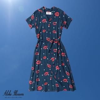 アロハブロッサム　ワンピース　水色　柄　Aloha Blossom ひざ丈ワンピース 特売品コーナー