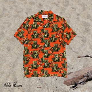 Aloha Blossom " Tiki " Aloha Shirts / Orange