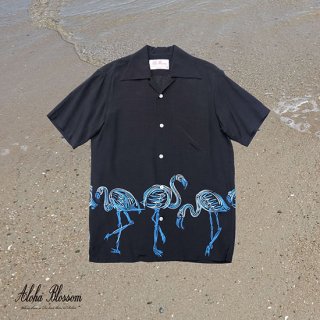 Aloha Blossom " Flamingo" Aloha Shirts / Black × Blue