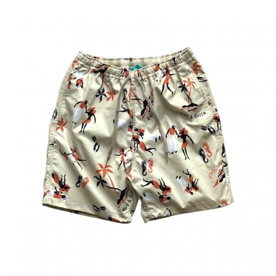Aloha Blossom " King & Queen Beach Shorts"  beige