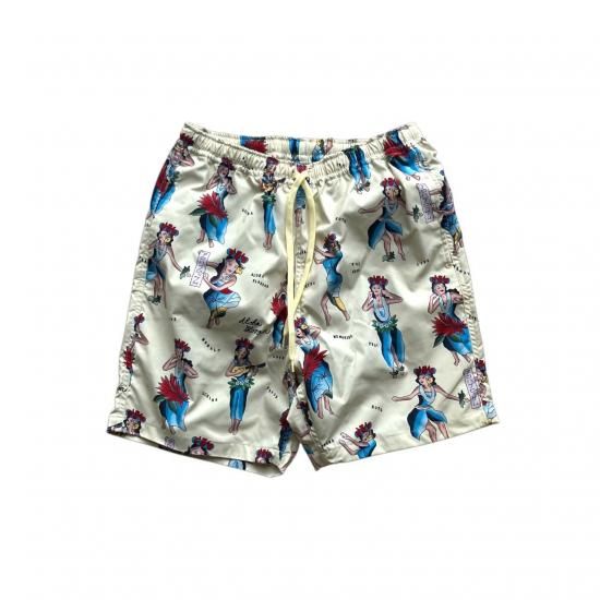 Aloha Blossom " Hula Girl Beach Shorts"  natural white