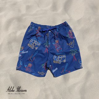 Aloha Blossom " Neon Beach Shorts"  navy