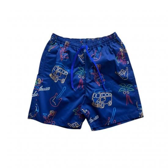 Aloha Blossom " Neon Beach Shorts"  navy