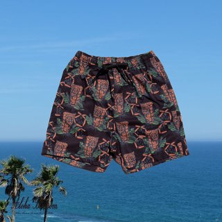 Aloha Blossom " Tiki Beach Shorts"  black
